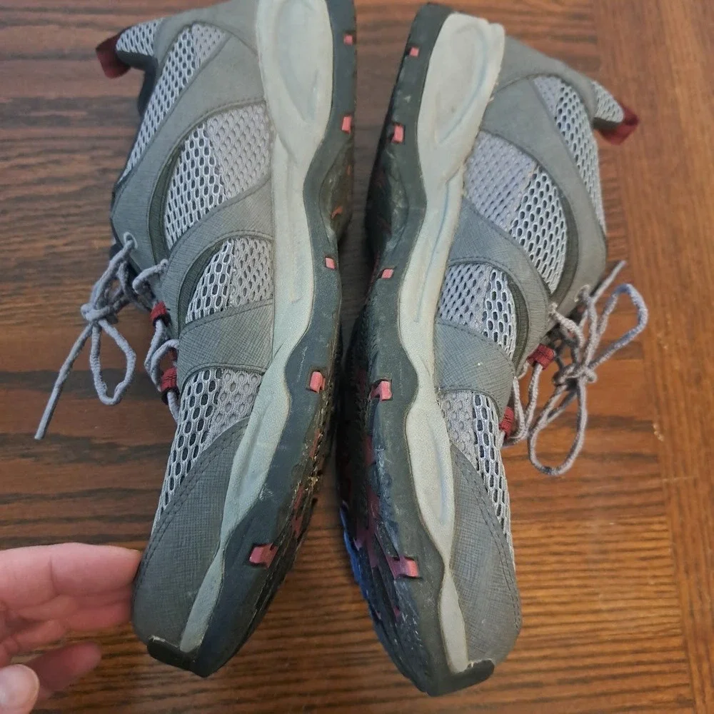 LL Bean Mens Gray Burgundy Mesh Hiking Trail Shoes 299933 Size 10 Medium